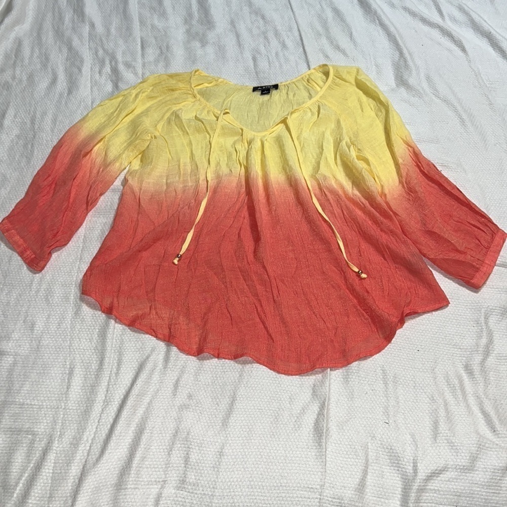 A. Byer Ombré Yellow Orange Sheer Shirt Small.